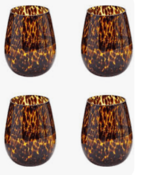 Stemless Wine Glass Tortoise Print Set of Four